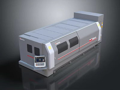 Gray Industrial Equipment Machine With Control Panel Red Stripes And Flat Top Design 3d model