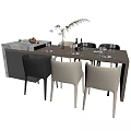 Modern Dining Table Set With Mixed Color Chairs And Tableware Decorations 3d model