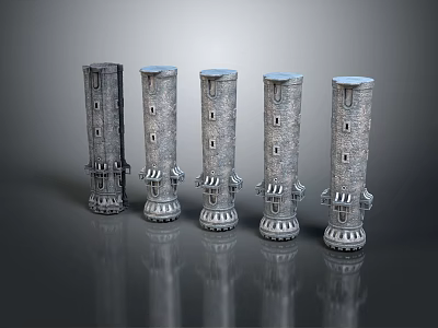 Silver Tower Structures Five Decorative Architectural Models With Windows And Base Details 3d model