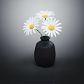 Black Cylindrical Textured Vase Holding Three White Daisies On Dark Background