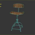Simple Design Wooden Stool With Blue Metal Frame Adjustable Height And Backrest