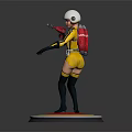 Game Movie Character In Yellow Bodysuit With White Helmet Red Weapon On Red Checkered Base