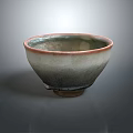 Handcrafted Ceramic Bowl With Gray White Glaze And Red Rim For Everyday Use