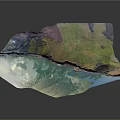 Detailed Terrain Model Showcasing Various Colored Regions Vegetation Water Areas And Cliffs