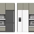 Modern Kitchen Black and Silver Refrigerators with Built-in Ovens and Cabinets Design