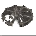 Detailed Sci-Fi Circular Metallic Platform With Central Machinery And Surrounding Modules
