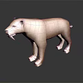 3D Saber Toothed Tiger Model with Tan Spotted Fur Long Tusks and Standing Pose