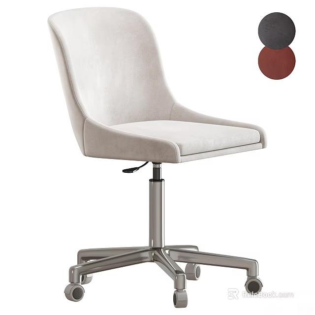 Light Beige Upholstered Office Chair With Swivel Function Metal Frame And Five Point Base Wheels 3d model