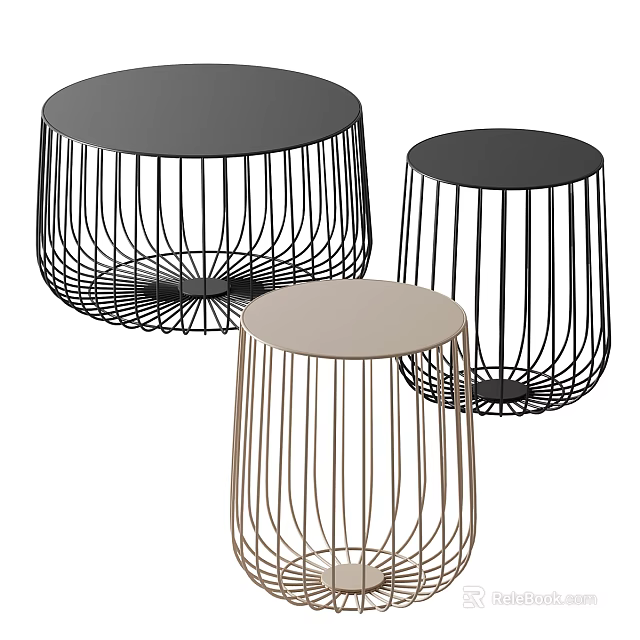 Modern Design Coffee Tables With Round Tabletops And Black Beige Metal Frames 3d model