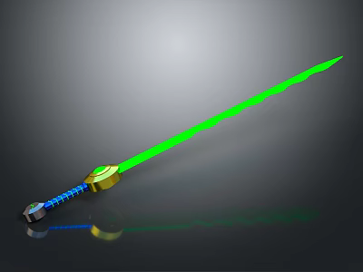 Futuristic Laser Sword Design With Green Glowing Beam Golden Hilt And Blue Accents 3d model