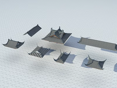 Traditional Chinese Architectural Roof Components With Various Eaves And Tile Styles 3d model