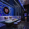 Luxury Modern KTV Interior Design With Comfortable Sofa Colorful Lighting And Decorative Wall