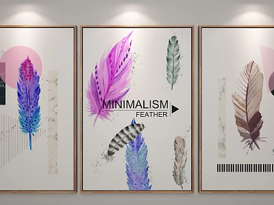 Minimalist Feather Wall Art Decor With Colorful Feathers And Modern Design 3d model