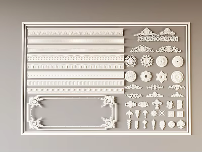 French cream plaster line carved decorative components waist line carved plaster lamp panel corner flower 3d model