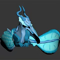 Blue Dragon Character 3D Model Lying With Horns Wings Tail And Shiny Reflective Surface
