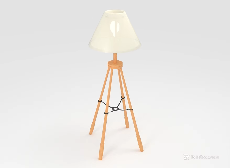 Modern Wooden Tripod Floor Lamp With White Lampshade Light Wood And Black Accents 3d model 