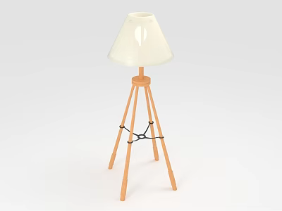Modern Wooden Tripod Floor Lamp With White Lampshade Light Wood And Black Accents 3d model