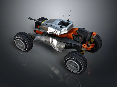 Orange And Gray Off Road Vehicle With Large Wheels And Rugged Design 3d model