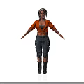 Woman With Braided Hair Wearing Orange Cardigan Black Cargo Pants And Black Boots Arms Outstretched 3d model