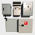 Metal Electrical Control Boxes With Buttons Indicator Lights And Warning Signs 3d model