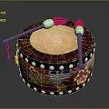 Household Decorative Drum With Dragon Pattern Black Base Red Drumsticks White Head And Silver Rivets