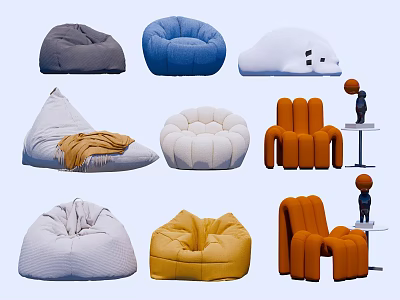Comfortable Bean Bag Chairs with Various Colors and Modern Stylish Designs 3d model