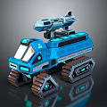 Futuristic Blue Military Vehicle With Tracked Wheels And Mounted Missile Launcher