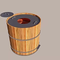 Outdoor Wooden Barrel Grill With Open Lid On Stone Pavement And Grass Area