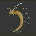 3D Fantasy Alien Creature Model With Yellow Beige Body And Blue Glowing Tentacles