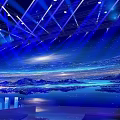 Modern Fashion Runway Stage With Blue Illuminated Geometric Lines And Futuristic Lighting Design