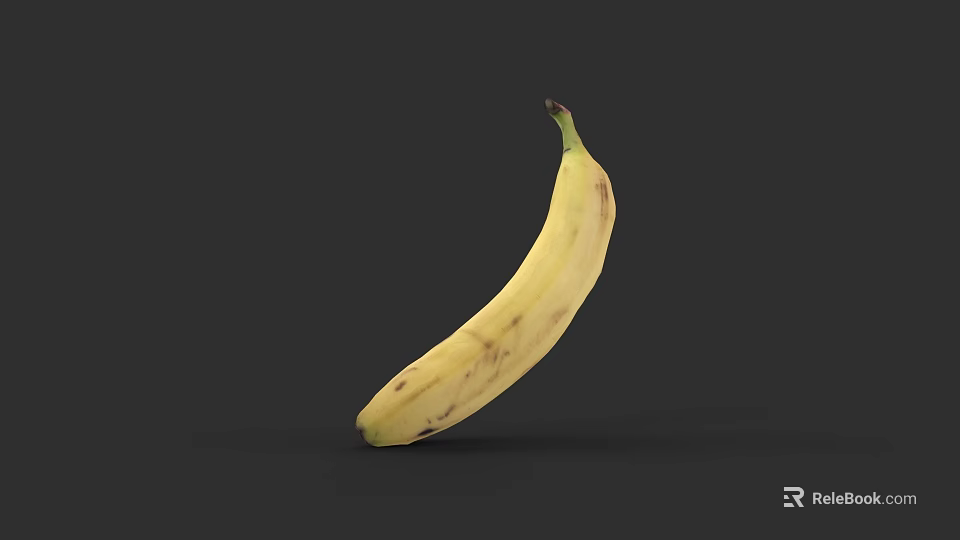 Ripe Yellow Banana With Brown Spots Isolated On Dark Background 3d model 