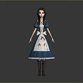Game Film Character 3D Model With Blue Dress White Apron Red Heart Patterns Brown Hair