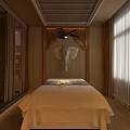 Relaxing Spa Room Interior With Massage Bed Flower Petals And Soft Lighting