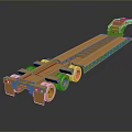 Golden Metallic Flatbed Trailer With Multiple Wheels And Shiny Reflective Surface