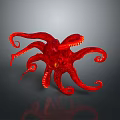 Red Octopus with Glowing Tentacles on Gray Background and Reflection 3d model
