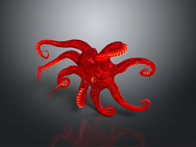 Red Octopus with Glowing Tentacles on Gray Background and Reflection 3d model Red Octopus with Glowing Tentacles on Gray Background and Reflection 3d model