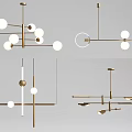 Various Modern Metallic Chandeliers With Spherical Bulbs And Linear Branching Structures 3d model