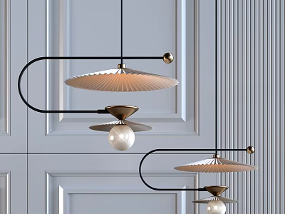 Modern Contemporary Chandelier With Curved Metal Arms Pleated Shade And Glass Ball Decor 3d model
