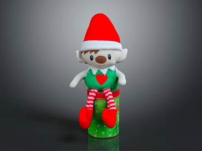 Festive Christmas Elf Decorative Storage Stool With Green Red Stripes 3d model