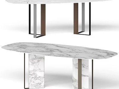 Elegant Modern Marble Dining Table with Oval Rectangular Shapes and Metal Marble Legs 3d model