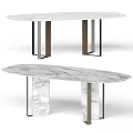 Elegant Modern Marble Dining Table with Oval Rectangular Shapes and Metal Marble Legs 3d model