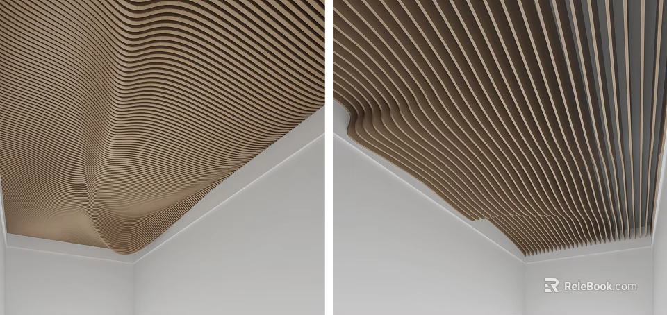 Modern Curved Slat Ceiling Design In Interior Space 3d model
