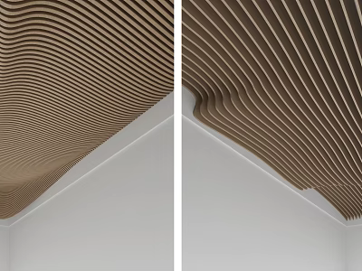 Modern Curved Slat Ceiling Design In Interior Space 3d model