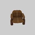 Warm Brown Soft Plush Fabric Armchair with Modern Dark Wooden Legs and Curved Armrests