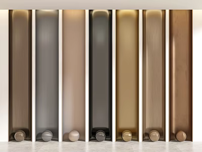 Stylish Modern Glossy Wall Panels With Vertical Strips And Metallic Wood Finishes For Interior Design 3d model