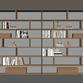 Modern Home Interior Wooden Bookcase With Multiple Shelves Books Decorations And Storage Boxes