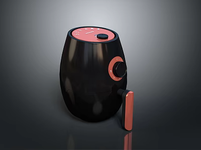 Modern Black And Red Air Fryer With Control Panel And Knob For Kitchen Use 3d model