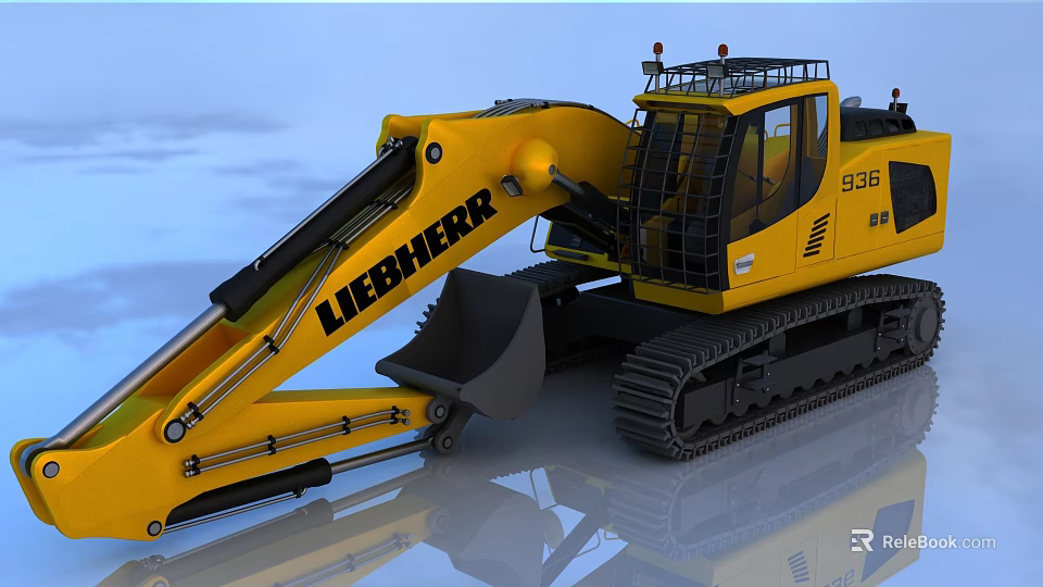 Liebherr 936 Yellow Tracked Excavator with Large Bucket and Cab 3d model 