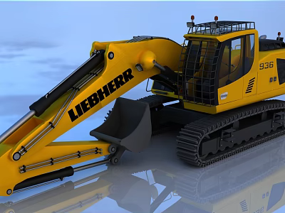 Liebherr 936 Yellow Tracked Excavator with Large Bucket and Cab 3d model