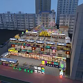Multi Storey Commercial Complex With Shops Neon Signs And Surrounding High Rise Buildings
